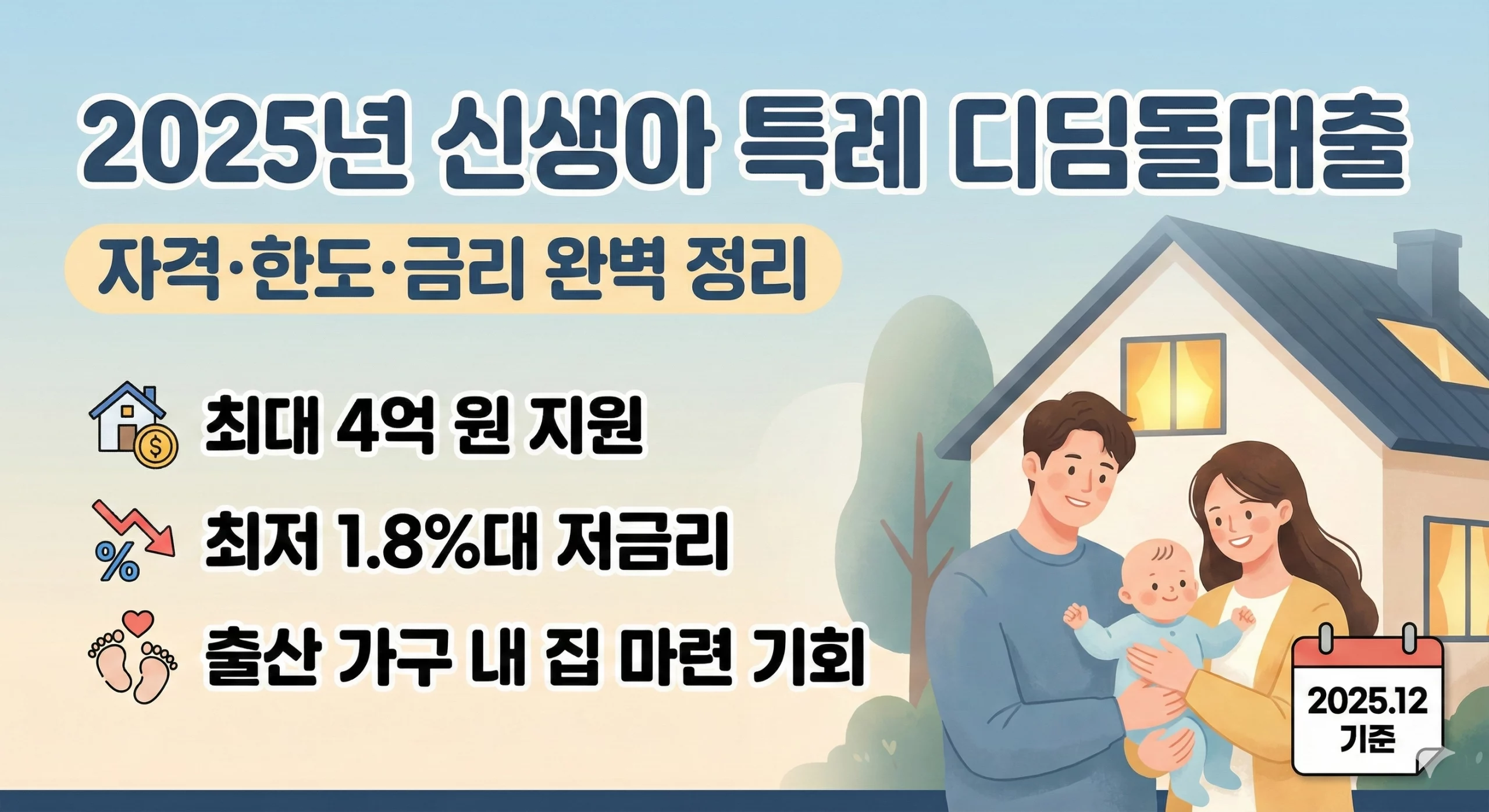 2025년 12월 기준 신생아 특례 디딤돌대출 조건 한도 금리 요약