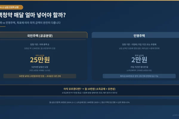 주택청약종합저축 납입 전략 국민주택 25만원 민영주택 2만원 상황별 최적 금액 비교